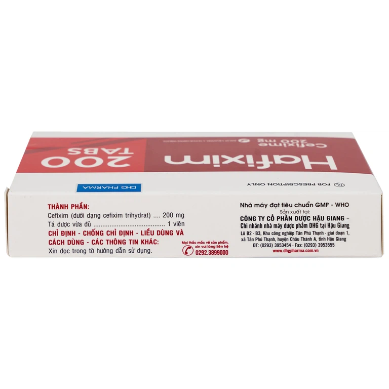Thuốc Hafixim 200 Tabs DHG Pharma điều trị các trường hợp nhiễm khuẩn (3 vỉ x 10 viên)