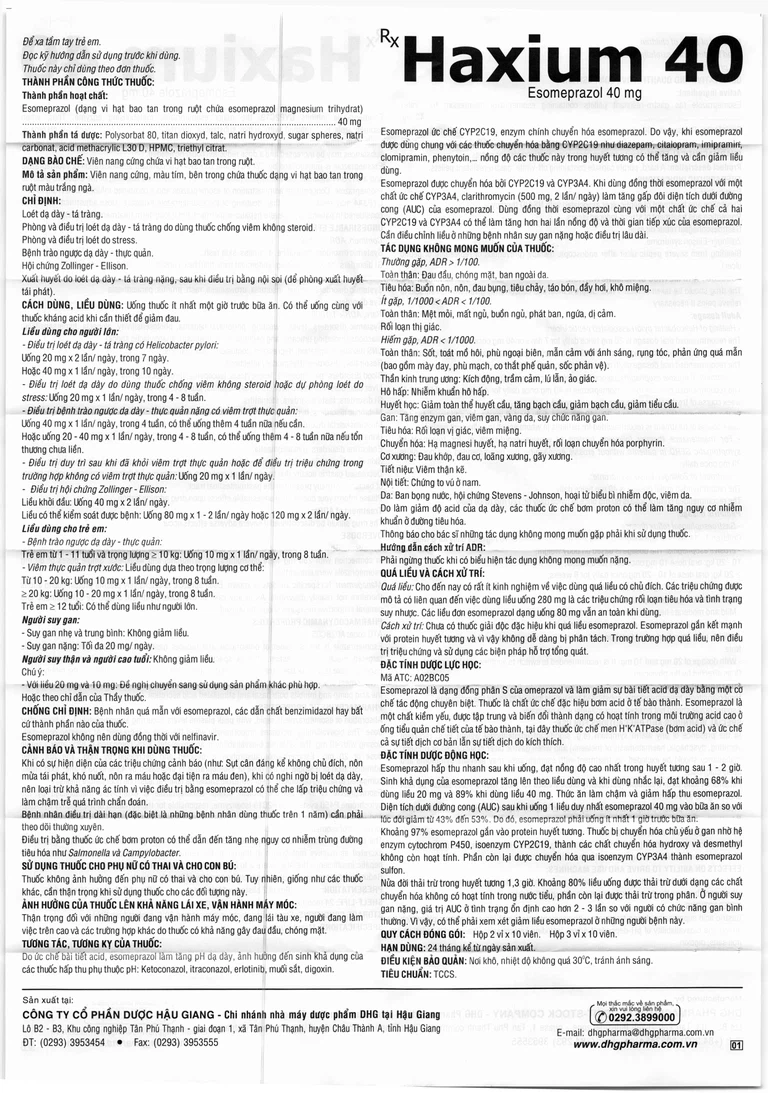 Thuốc Haxium 40 DHG hỗ trợ phòng và điều trị loét dạ dày - tá tràng (3 vỉ x 10 viên)