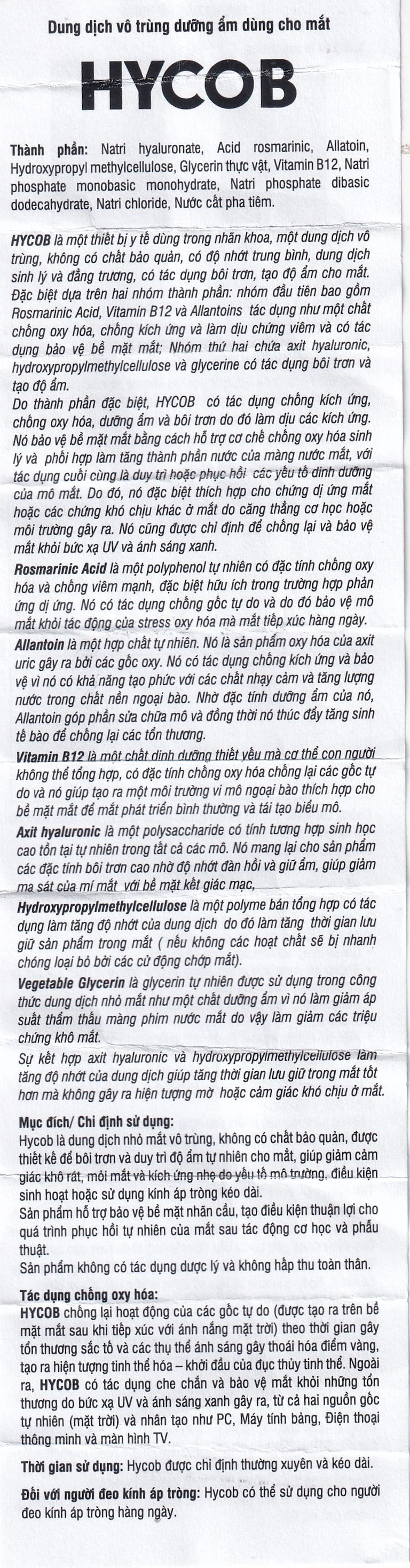 Dung dịch nhãn khoa Hycob 10ml Sun Medical bôi trơn, tạo độ ẩm cho mắt