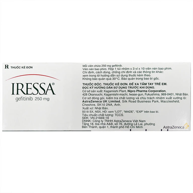 Thuốc Iressa Astra hỗ trợ điều trị ung thư phổi (3 vỉ x 10 viên)
