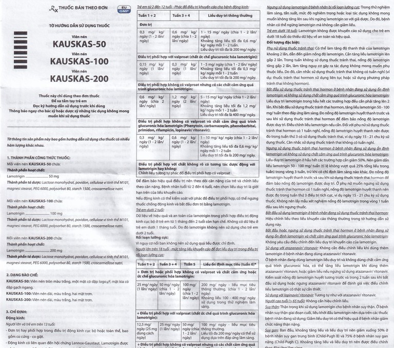 Thuốc Kauskas-100mg Davipharm điều trị động kinh và rối loạn lưỡng cực (3 vỉ x 10 viên)