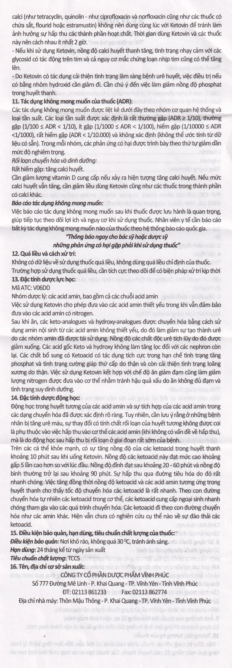 Thuốc Ketovin Vinphaco phòng ngừa và điều trị rối loạn chuyển hóa protein trong suy thận mạn (10 vỉ x 10 viên)