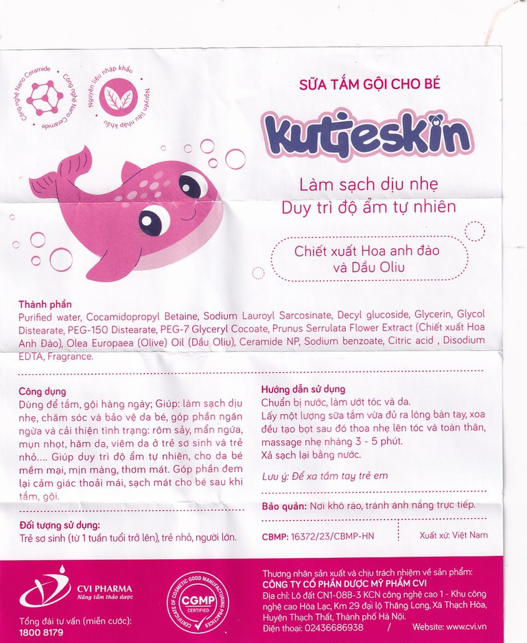 Sữa tắm gội cho bé Kutieskin giúp làm sạch dịu nhẹ, chăm sóc và bảo vệ da bé (200ml)