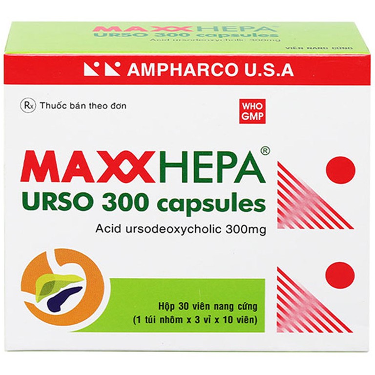 Thuốc MaxxHepa Urso 300 Capsules trị xơ gan do mật nguyên phát (3 vỉ x 10 viên)