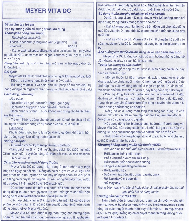 Cốm Pha Hỗn Dịch Uống Meyer Vita DC điều trị và phòng ngừa thiếu vitamin D và canxi, loãng xương (20 gói)