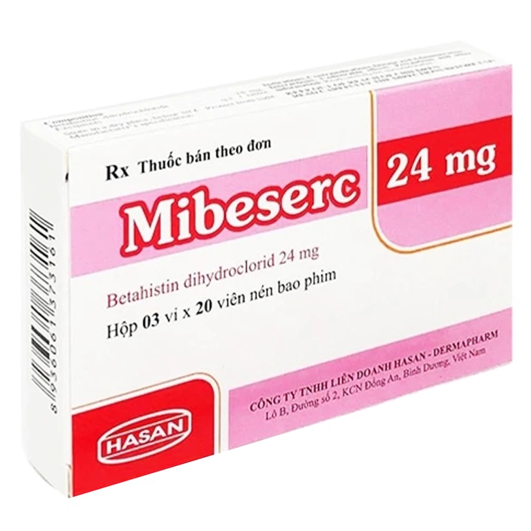 Thuốc Mibeserc 24mg Hasan điều trị hội chứng Ménière's, chóng mặt, ù tai (3 vỉ x 20 viên)