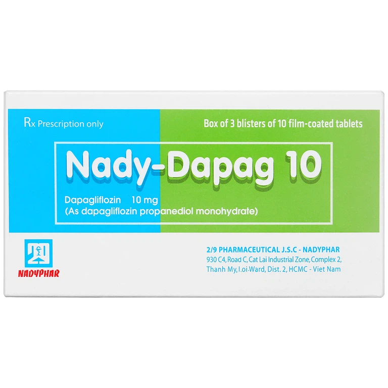 Thuốc Nady-Dapag 10 Nadyphar điều trị đái tháo đường tuýp 2, kiểm soát đường huyết (3 vỉ x 10 viên)