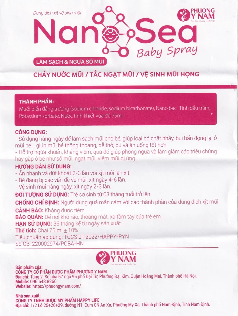 Dung dịch xịt vệ sinh mũi Nano Sea Baby Spray 75ml làm sạch và ngừa sổ mũi