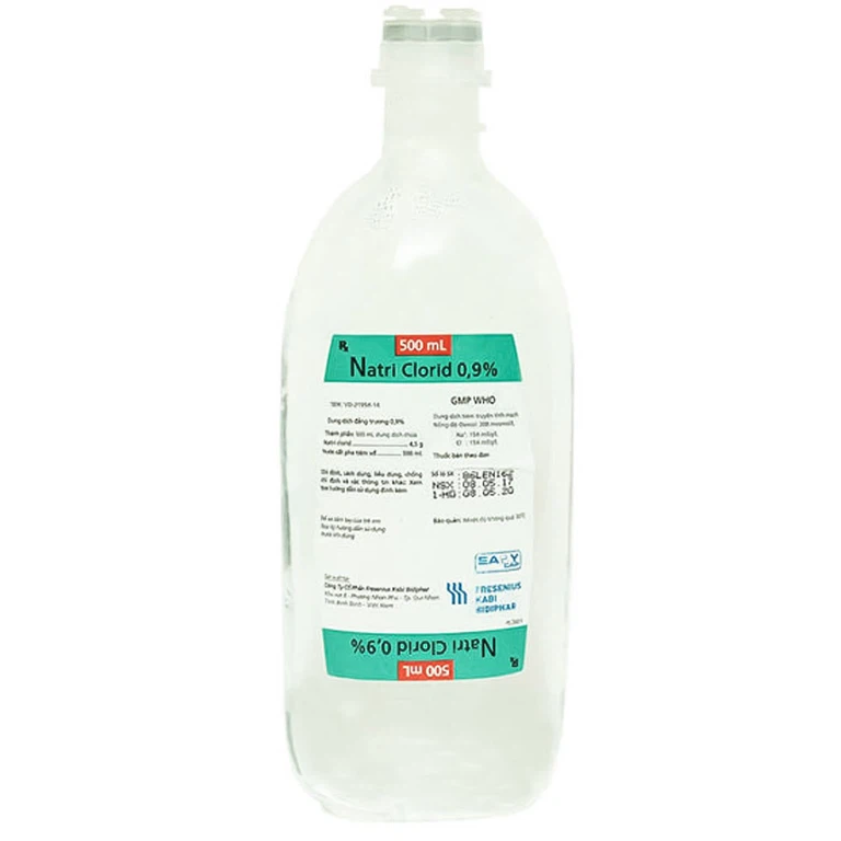 Dịch truyền Natri Clorid 0.9% Bidiphar bổ sung natri chloride và nước (500ml)