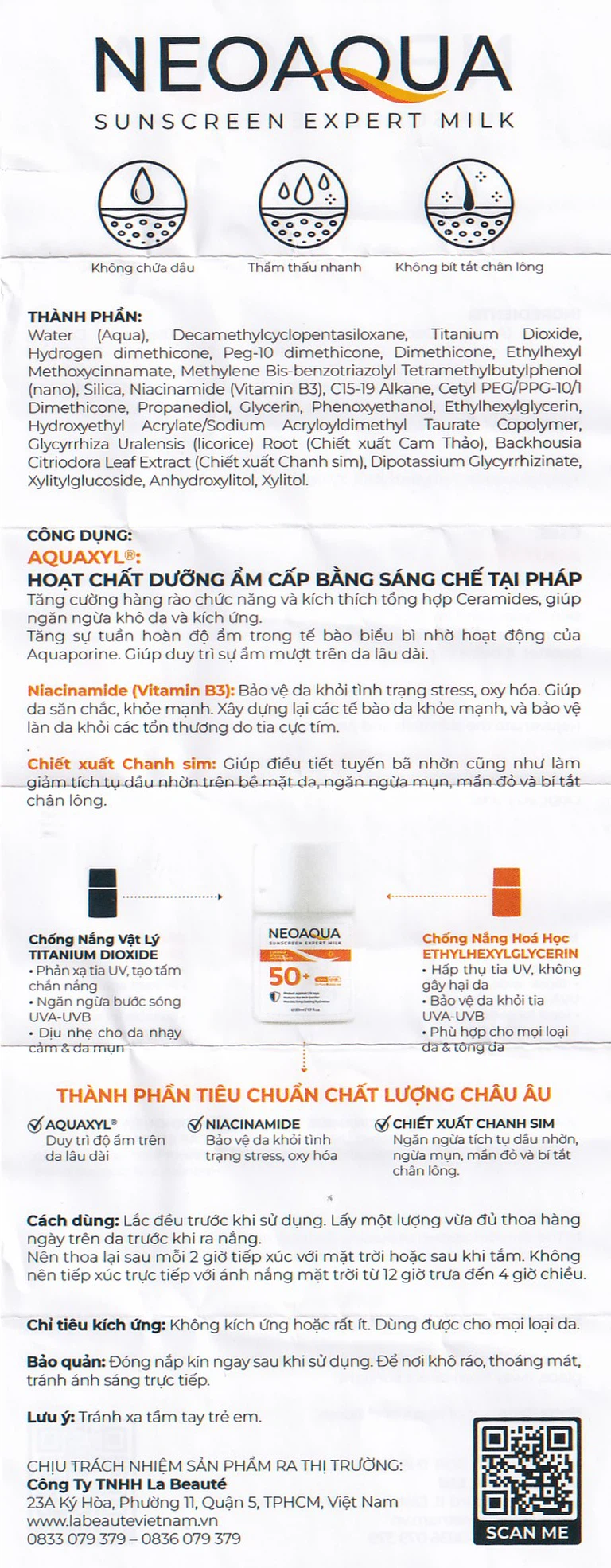 Sữa chống nắng dưỡng ẩm kiềm dầu NeoAqua Sunscreen Expert Milk SPF50+ (30ml)