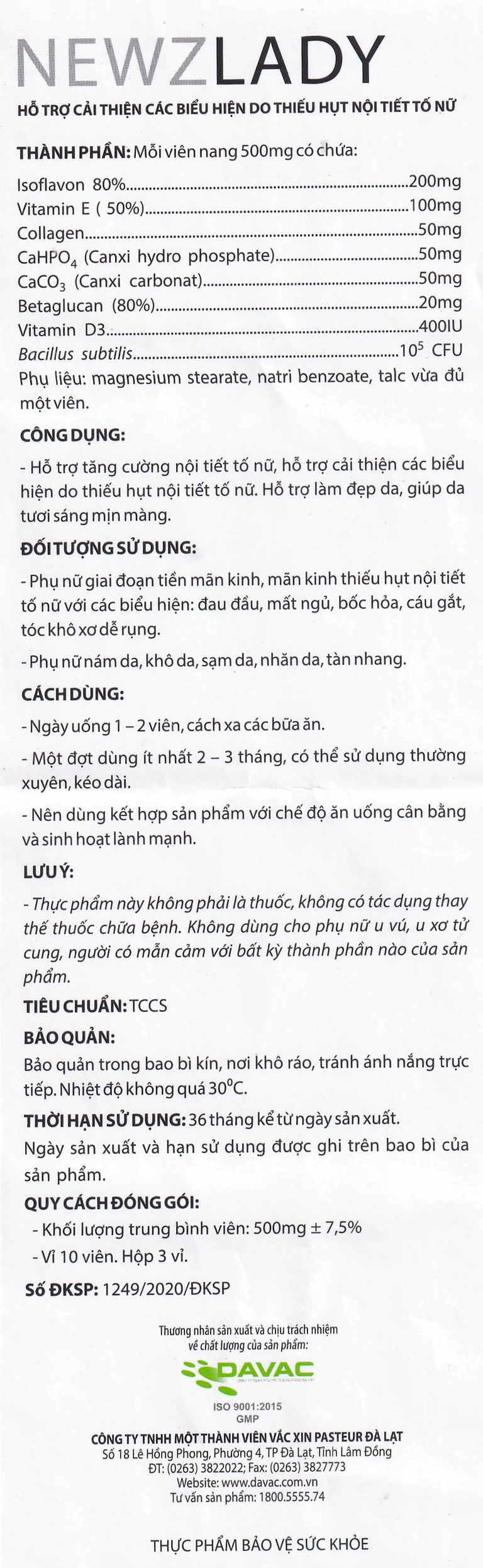 Viên uống Newzlady Davac hỗ trợ tăng cường nội tiết tố nữ (3 vỉ x 10 viên)