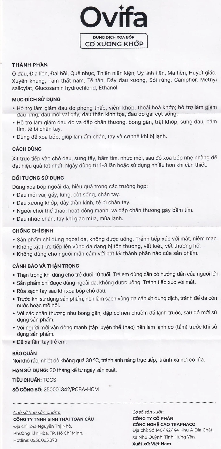 DUNG DỊCH XOA BÓP CƠ XƯƠNG KHỚP OVIFA 60ML