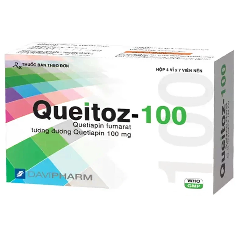 Thuốc Queitoz-100 DaviPharm điều trị tâm thần phân liệt, rối loạn lưỡng cực (4 vỉ x 7 viên)