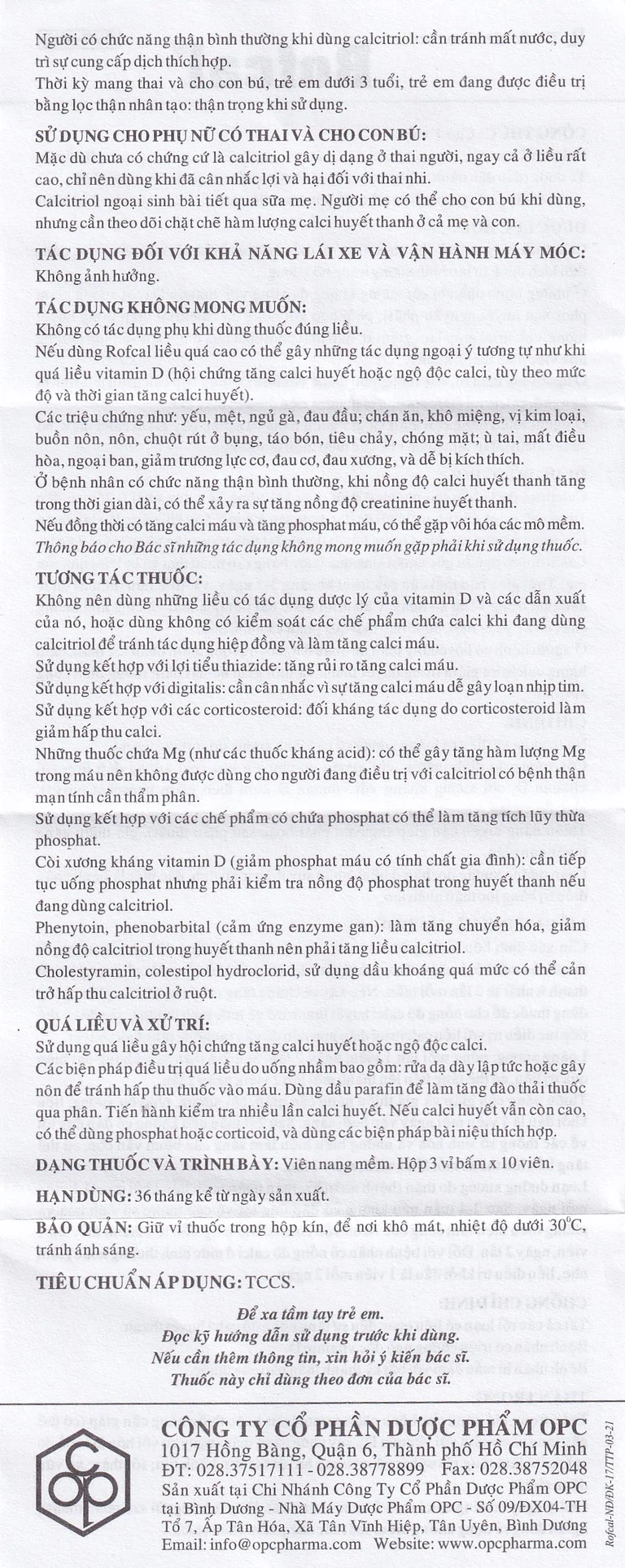 Thuốc Rofcal OPC ngăn ngừa và điều trị loãng xương (3 vỉ x 10 viên)