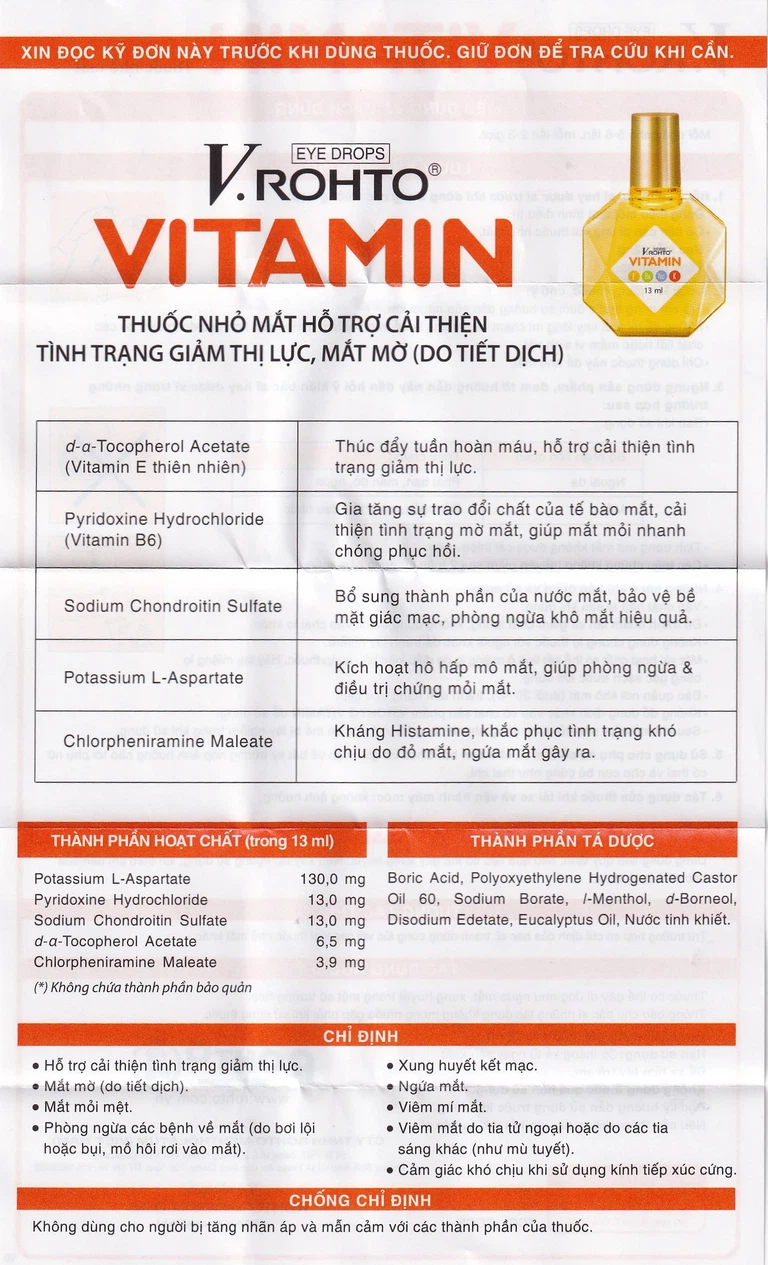 Thuốc nhỏ mắt V.Rohto Vitamin hỗ trợ cải thiện tình trạng giảm thị lực, mắt mờ (13ml)