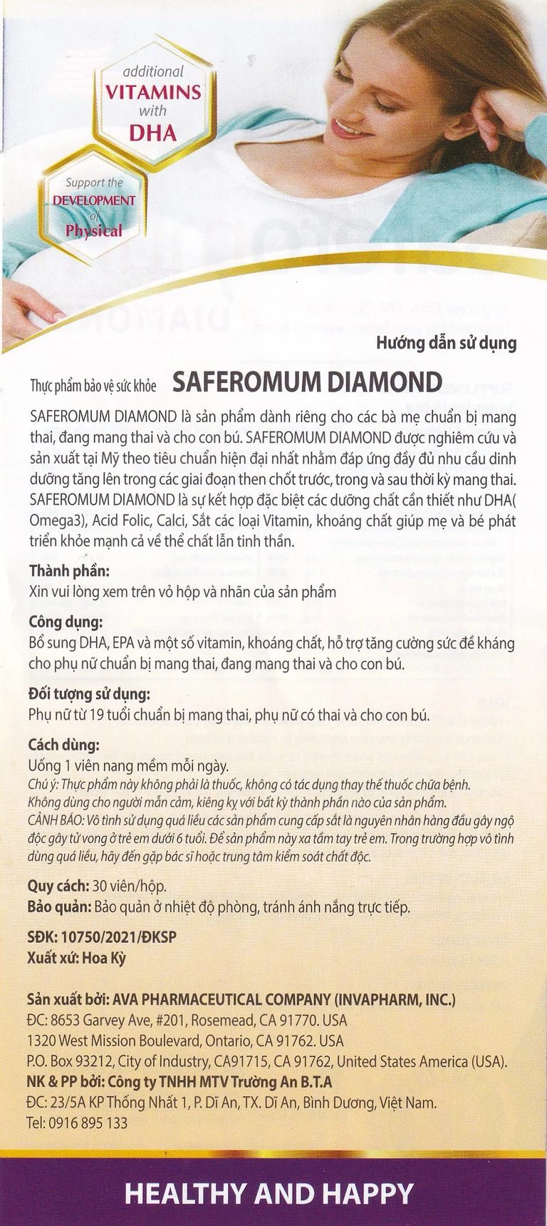 Viên uống Saferomum Diamond AVA Pharmaceutical bổ sung DHA, EPA và một số vitamin, khoáng chất (30 viên)