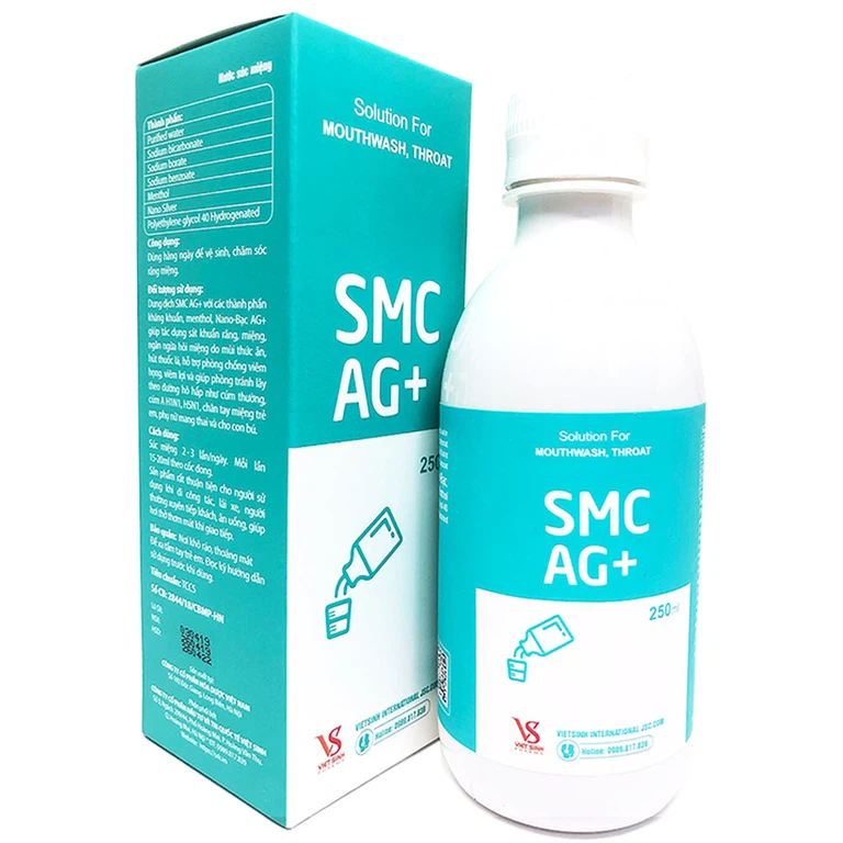 Nước Súc Miệng SMC AG+ sát khuẩn răng miệng, khử mùi hôi, hỗ trợ phòng chống viêm lợi (250ml)