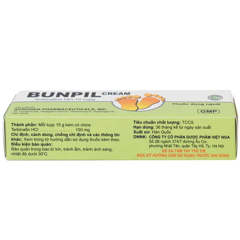 Kem bôi ngoài da Bunpil 10mg Aprogen điều trị nấm da, lang ben (15g)