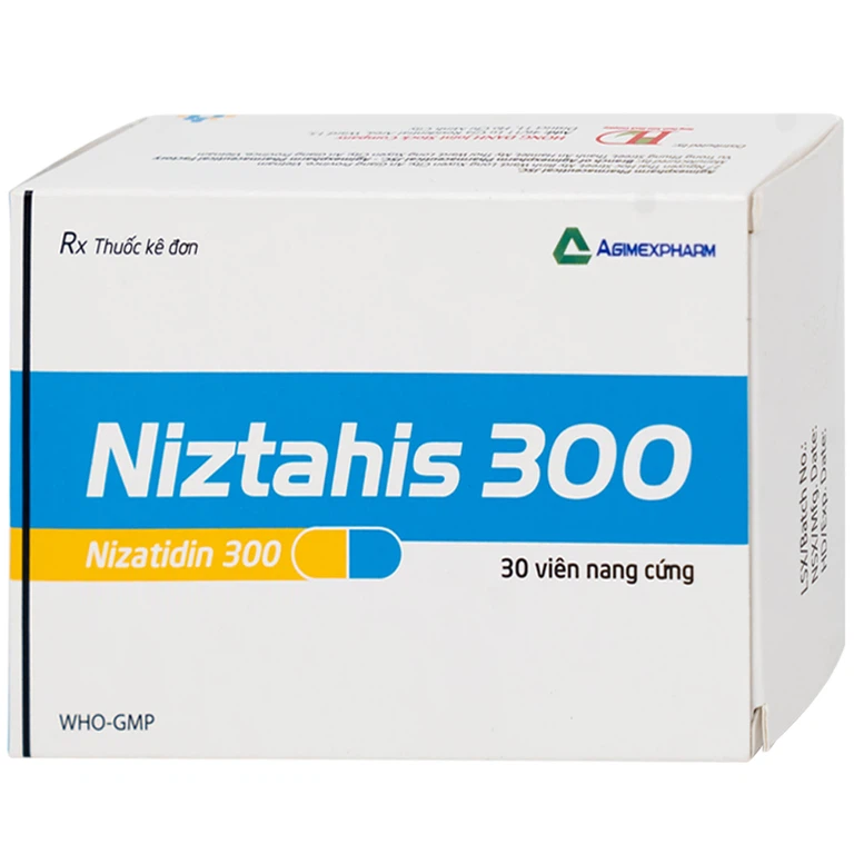 Thuốc Niztahis 300 Agimexpharm điều trị loét tá tràng, loét dạ dày lành tính, bệnh trào ngược dạ dày, thực quản (3 vỉ x 10 viên)