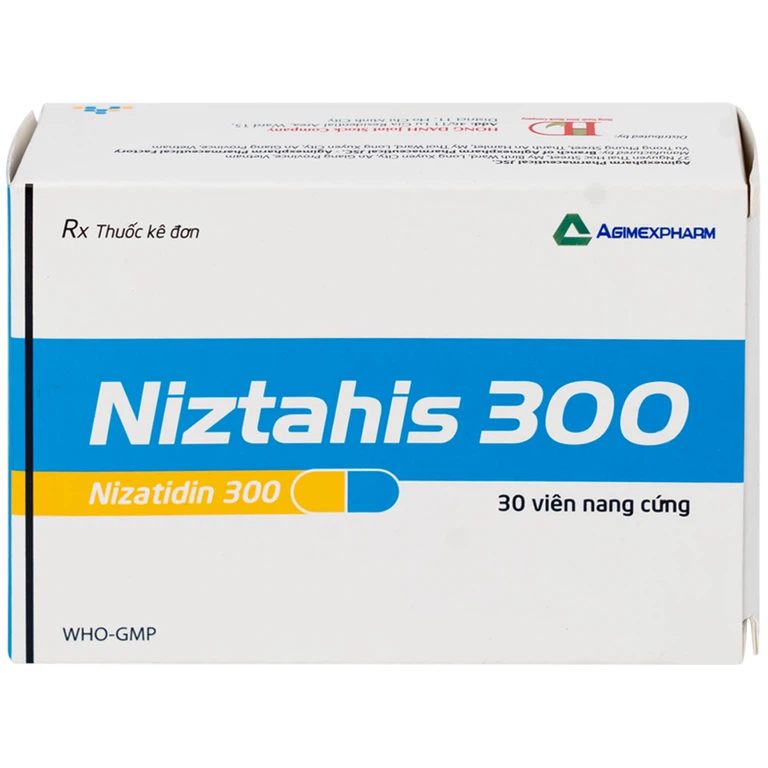 Thuốc Niztahis 300 Agimexpharm điều trị loét tá tràng, loét dạ dày lành tính, bệnh trào ngược dạ dày, thực quản (3 vỉ x 10 viên)