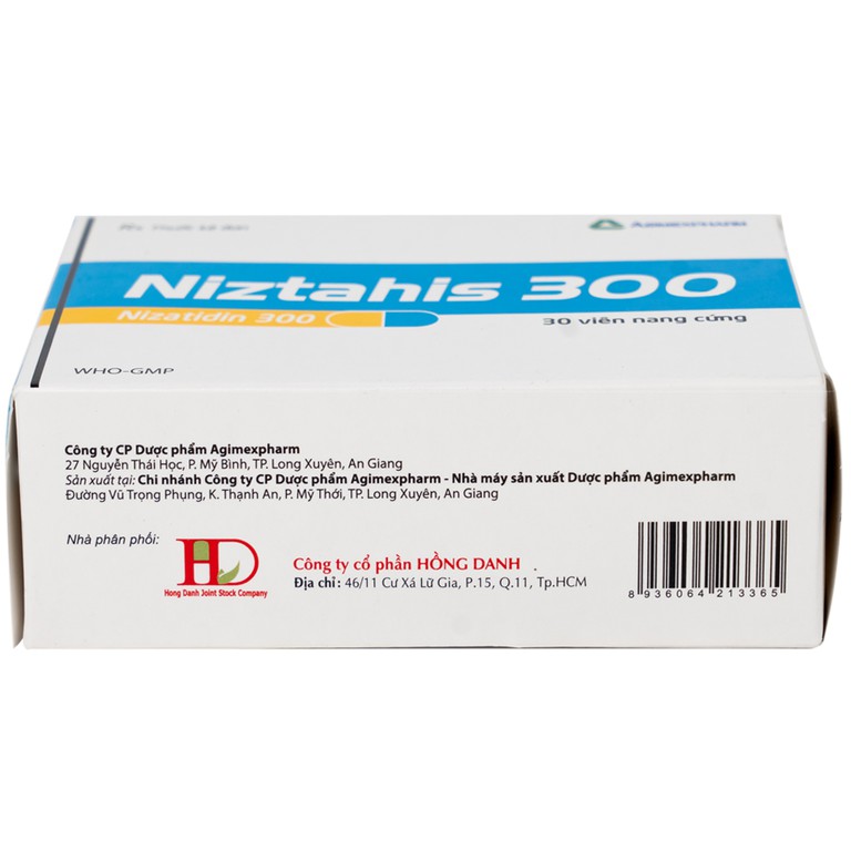 Thuốc Niztahis 300 Agimexpharm điều trị loét tá tràng, loét dạ dày lành tính, bệnh trào ngược dạ dày, thực quản (3 vỉ x 10 viên)