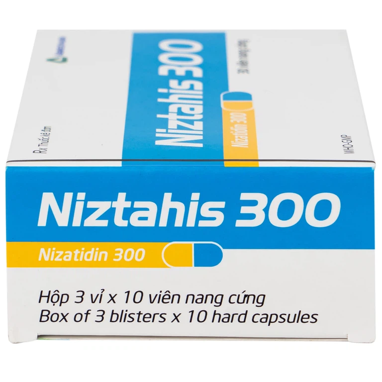 Thuốc Niztahis 300 Agimexpharm điều trị loét tá tràng, loét dạ dày lành tính, bệnh trào ngược dạ dày, thực quản (3 vỉ x 10 viên)