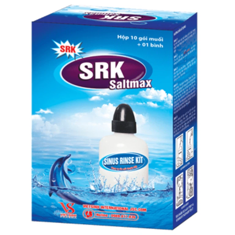 Muối rửa mũi SRK Saltmax kèm bình được sử dụng để vệ sinh mũi (10 gói + 1 bình)