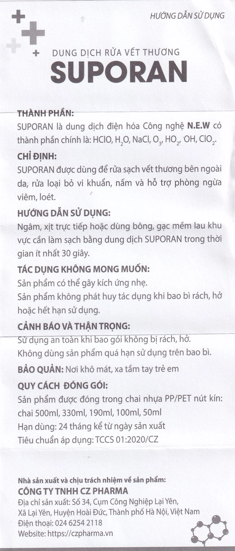 Dung dịch rửa vết thương Suporan 190ml CZ Pharma rửa sạch vết thương bên ngoài da