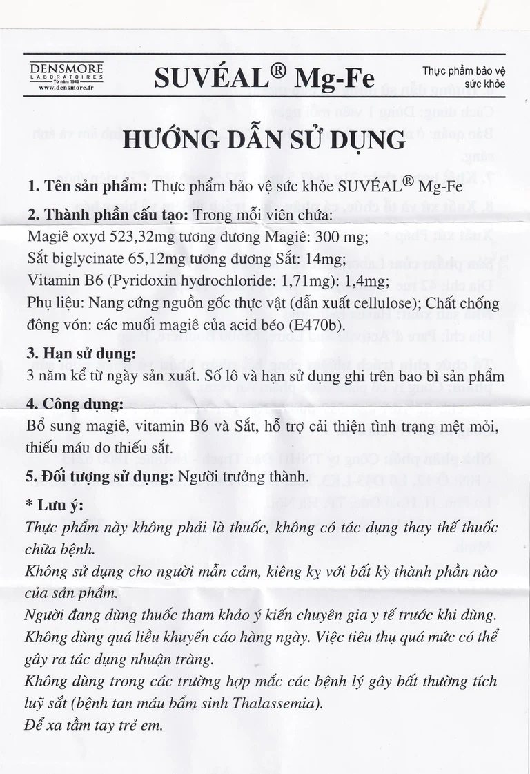 Viên uống Suvéal Magne-Fer Densmore bổ sung magie, vitamin B6 và sắt cho cơ thể (2 vỉ x 15 viên)
