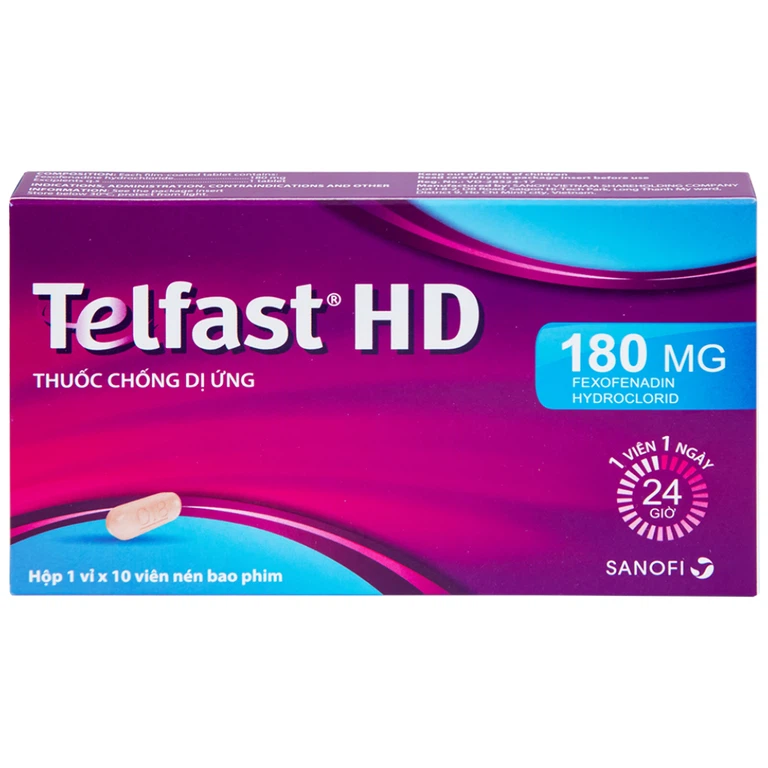Thuốc Telfast HD 180mg Sanofi điều trị viêm mũi dị ứng, mày đay (1 vỉ x 10 viên)