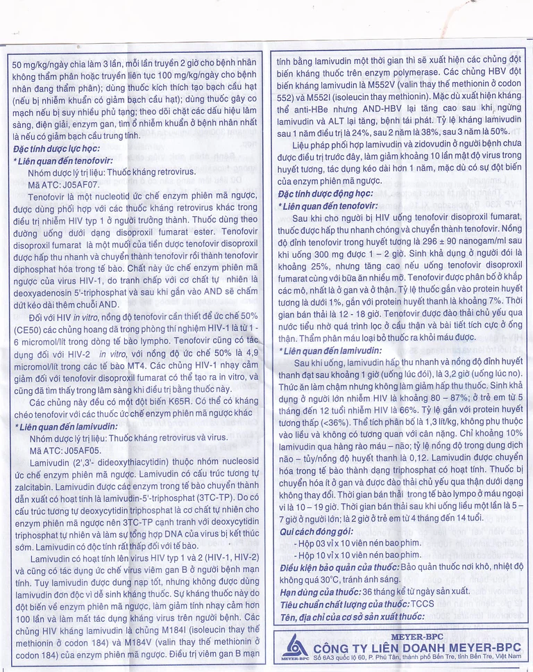 Thuốc Temivir Meyer - BPC hỗ trợ điều trị nhiễm HIV-I hoặc điều trị viêm gan B mạn tính (3 vỉ x 10 viên)