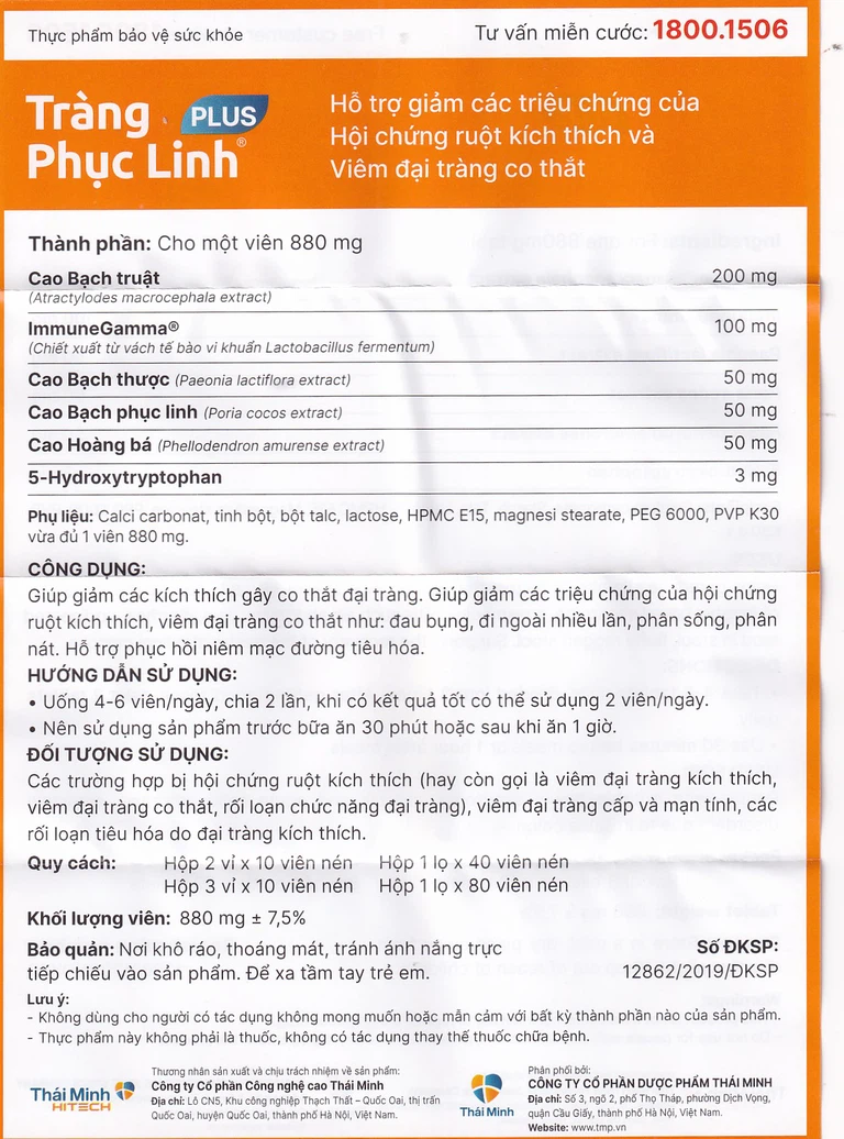 Viên uống Tràng Phục Linh Plus Thái Minh hỗ trợ giảm các triệu chứng của hội chứng ruột kích thích (80 viên)