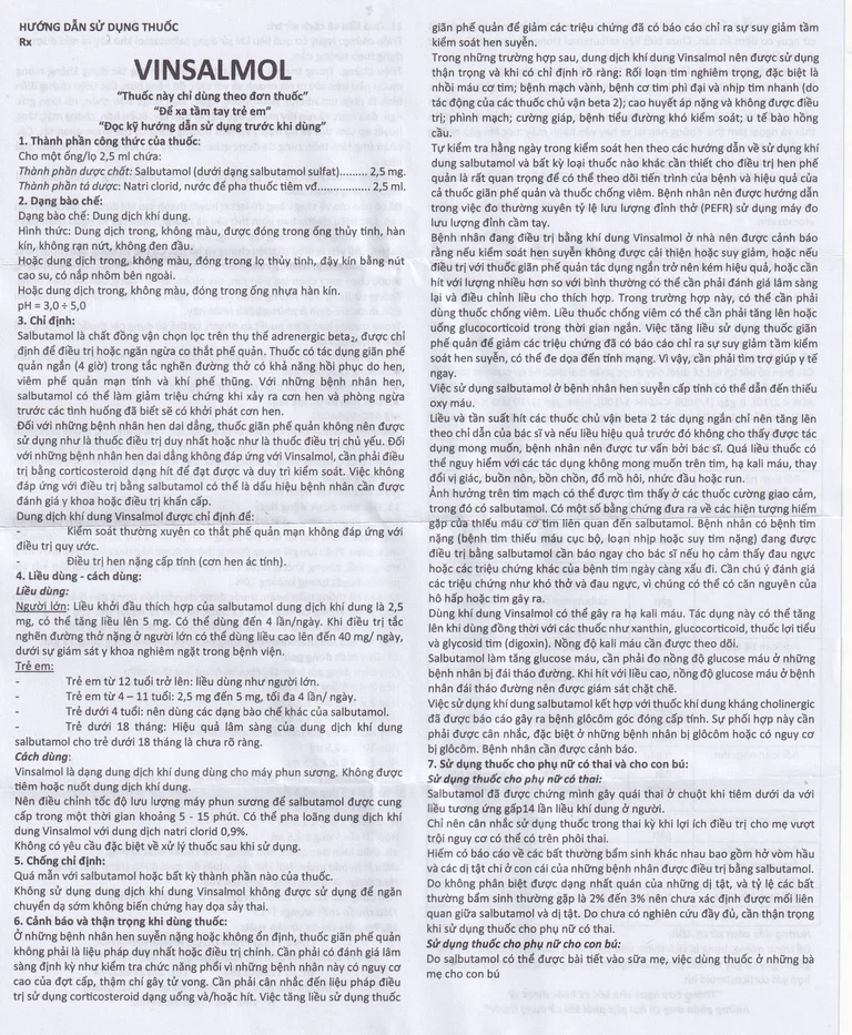Thuốc Vinsalmol 2.5mg/2.5ml Vinphaco hỗ trợ kiểm soát co thắt phế quản mạn, hen ác tính (2 vỉ x 5 ống)