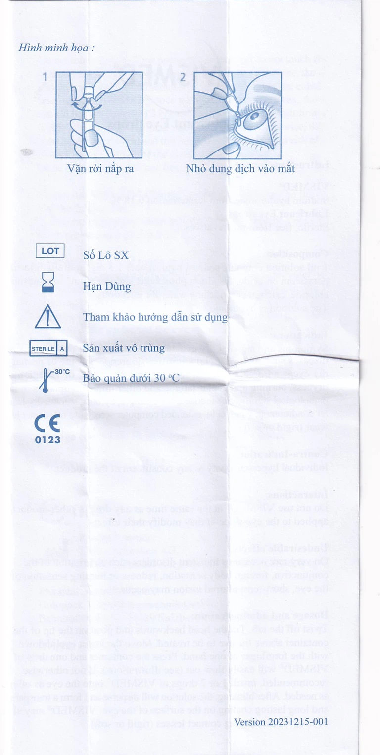 Dung dịch nhỏ mắt Vismed TRB Chemedica dùng cho khô mắt hoặc tổn thương bề mặt nhãn cầu (20 ống x 0.3 ml)