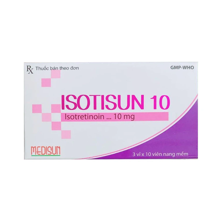 Thuốc Isotisun 10 Medisun điều trị các dạng mụn trứng cá nặng (3 vỉ x 10 viên)