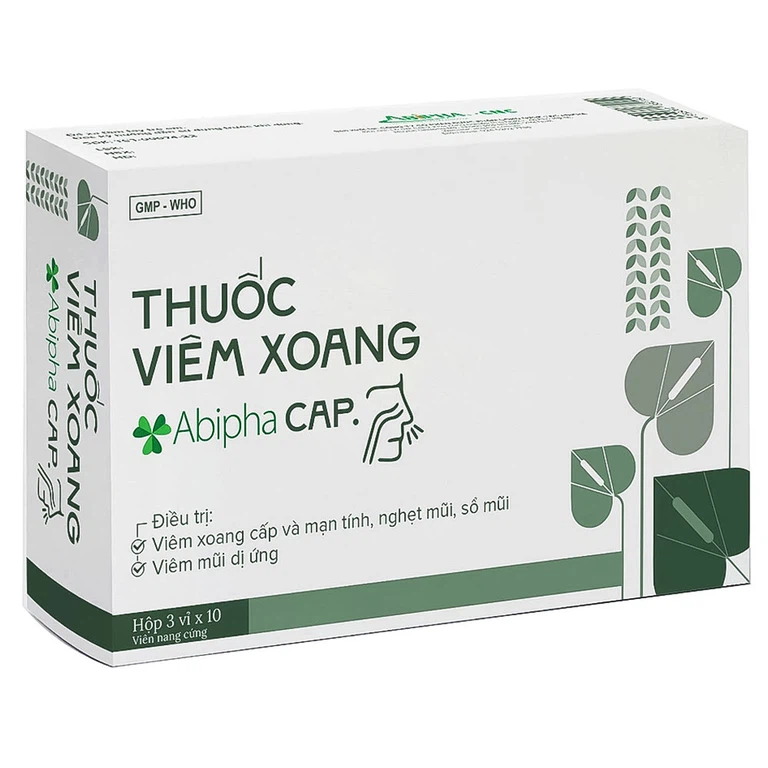 Thuốc viêm xoang Abipha Cap điều trị viêm xoang, nghẹt mũi, sổ mũi, viêm mũi dị ứng (3 vỉ x 10 viên)