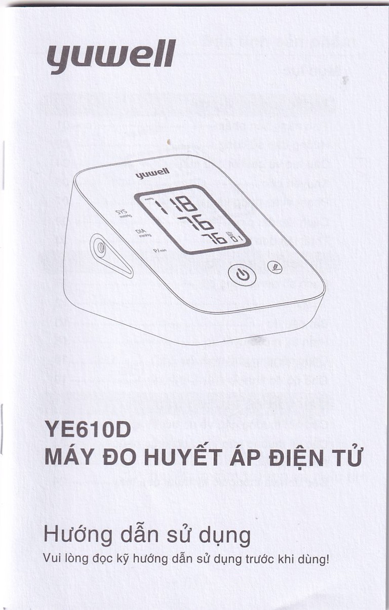 Máy đo huyết áp điện tử bắp tay Yuwell YE610D bộ nhớ lưu trữ đến 80 lần, cho kết quả trung bình 3 lần đo