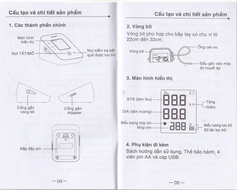 Máy đo huyết áp điện tử bắp tay Yuwell YE610D bộ nhớ lưu trữ đến 80 lần, cho kết quả trung bình 3 lần đo