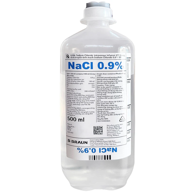 Dung dịch truyền tĩnh mạch Sodium Chloride 0.9% B.Braun bổ sung nước (500ml)