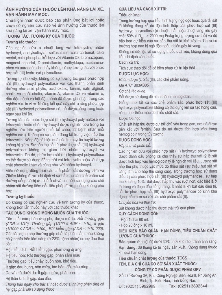 Thuốc Zibifer OPV Pharmaceutical điều trị thiếu máu do thiếu sắt và thiếu sắt không thiếu máu (60ml)