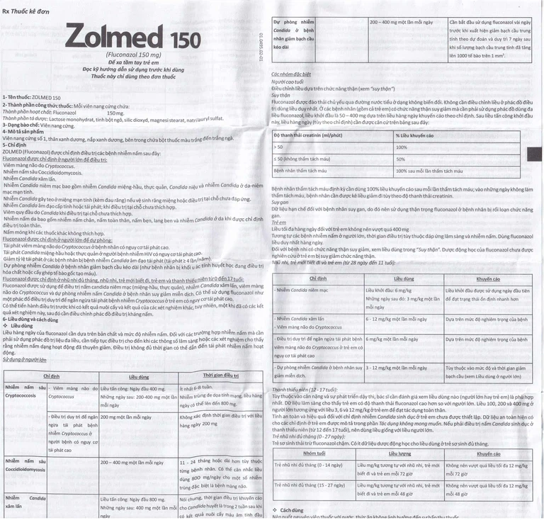 Thuốc Zolmed 150 Abbott điều trị các bệnh nhiễm nấm, dự phòng nhiễm nấm (1 vỉ x 10 viên)