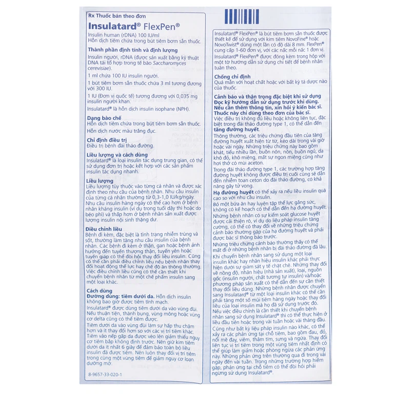 Bút tiêm Insulatard FlexPen 100IU/ml Novo Nordisk điều trị bệnh đái tháo đường (5 cây)