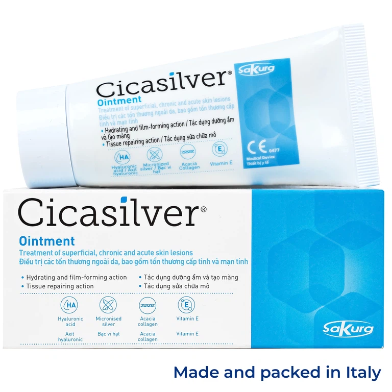 Kem che phủ vết thương Cicasilver Ointment bỗ trợ trong điều trị các tổn thương da (50ml)