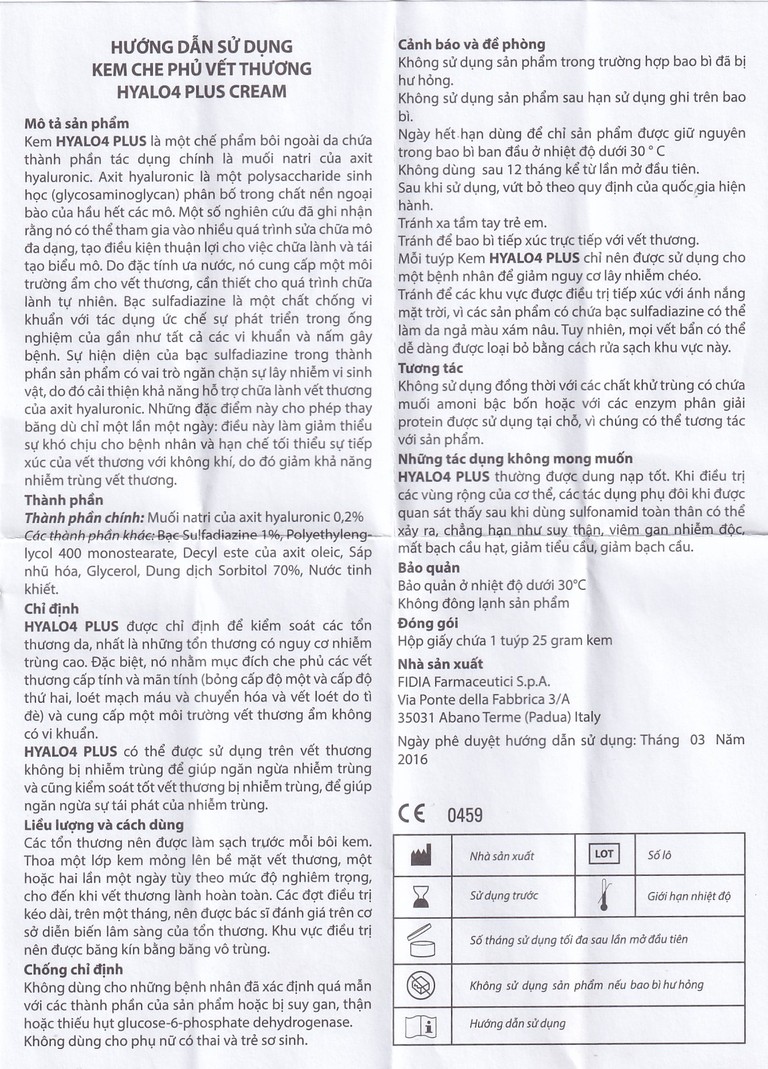 Kem che phủ vết thương Hyalo4 Plus cream hỗ trợ điều trị các tổn thương da (25g)