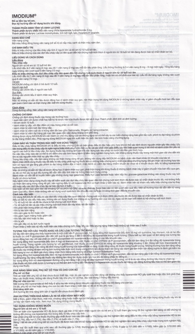 Thuốc Imodium 2mg Janssen điều trị tiêu chảy cấp tính (10 vỉ x 10 viên)