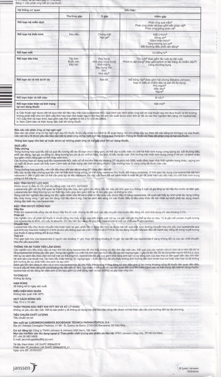 Thuốc Imodium 2mg Janssen điều trị tiêu chảy cấp tính (10 vỉ x 10 viên)