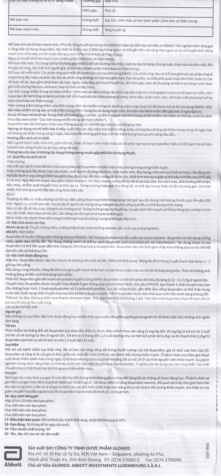 Thuốc Ibumed 400 Glomed giảm đau do cảm cúm, cảm lạnh, viêm khớp dạng thấp (10 vỉ x 10 viên)