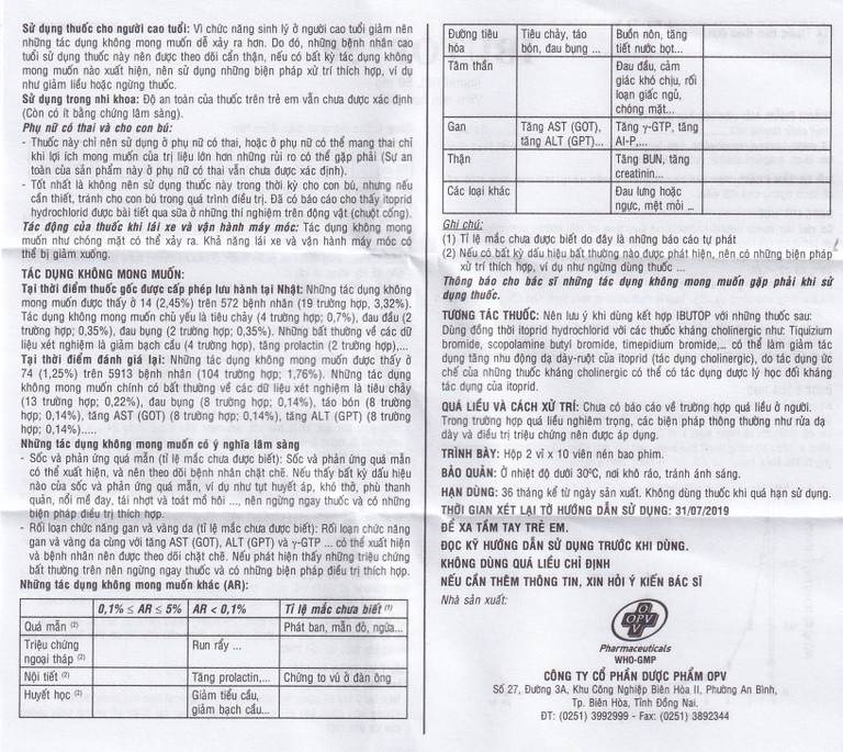Thuốc Ibutop 50 OPV điều trị viêm dạ dày, chướng bụng, đau bụng, chán ăn, ợ nóng (2 vỉ x 10 viên)
