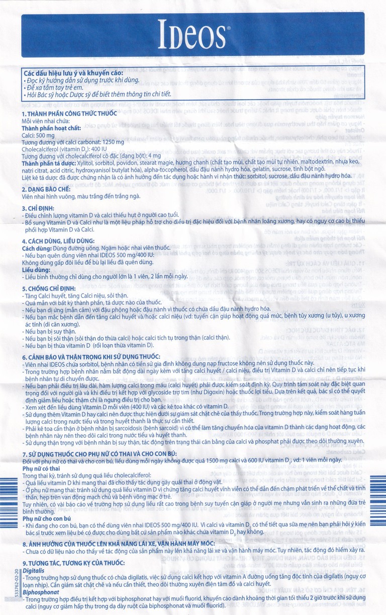 Thuốc Idéos 500mg/400IU Innotech bổ sung Vitamin D và Canxi, điều trị bệnh loãng xương (4 tuýp x 15 viên)