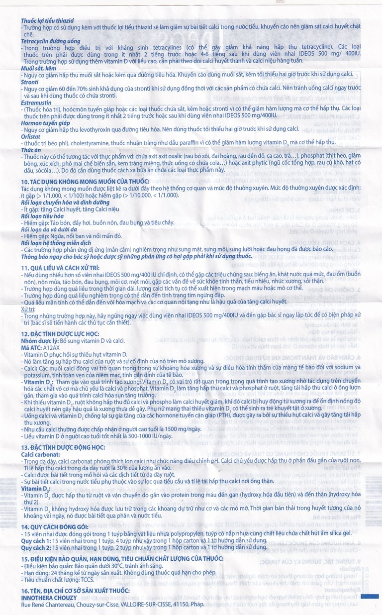 Thuốc Idéos 500mg/400IU Innotech bổ sung Vitamin D và Canxi, điều trị bệnh loãng xương (4 tuýp x 15 viên)